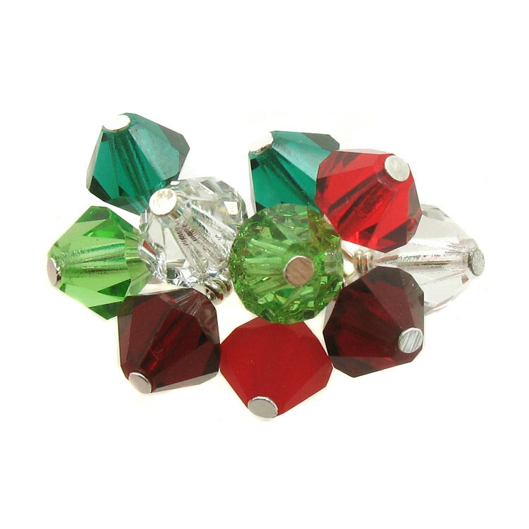 Christmas Dangle Charms, 25 pc Red &#x26; Green 6mm Czech Crystal Bead Charms, Adorabilities
