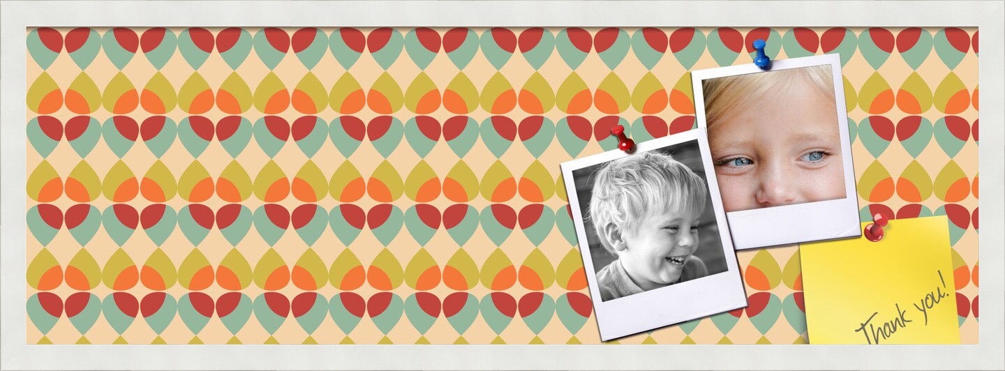 PinPix Custom Bulletin Board Kaliedescope Poster Board Has a Fabric Style Canvas Finish, Framed in Satin White Frame, by ArtToFrames (PinPix-564)