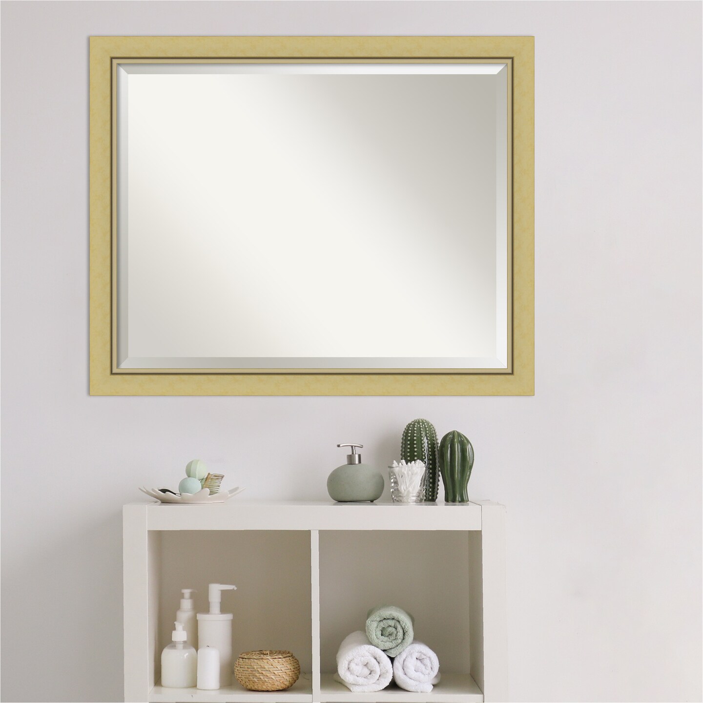 Beveled Bathroom Wall Mirror, Landon Gold Narrow Frame