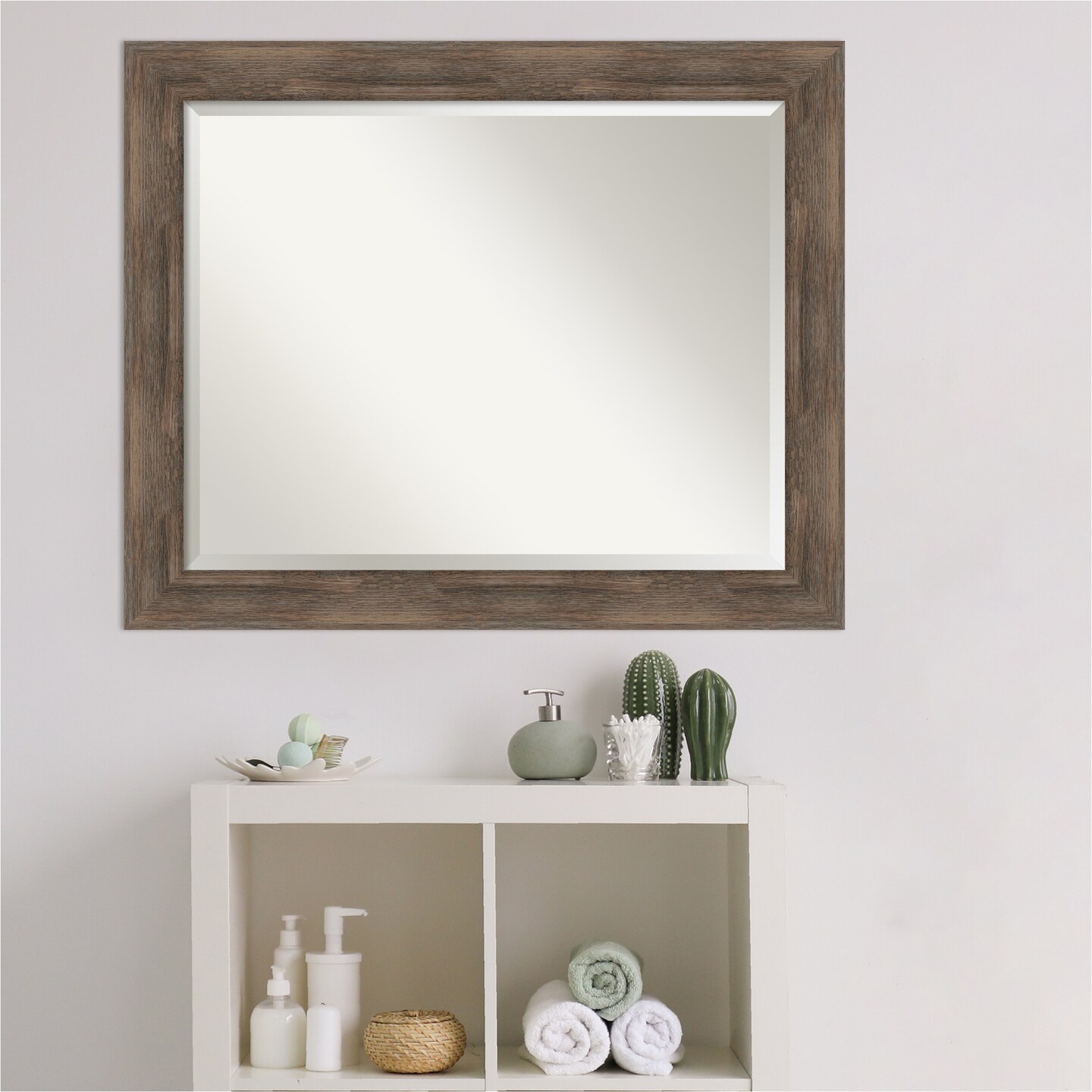 Beveled Wood Bathroom Wall Mirror, Hardwood Frame