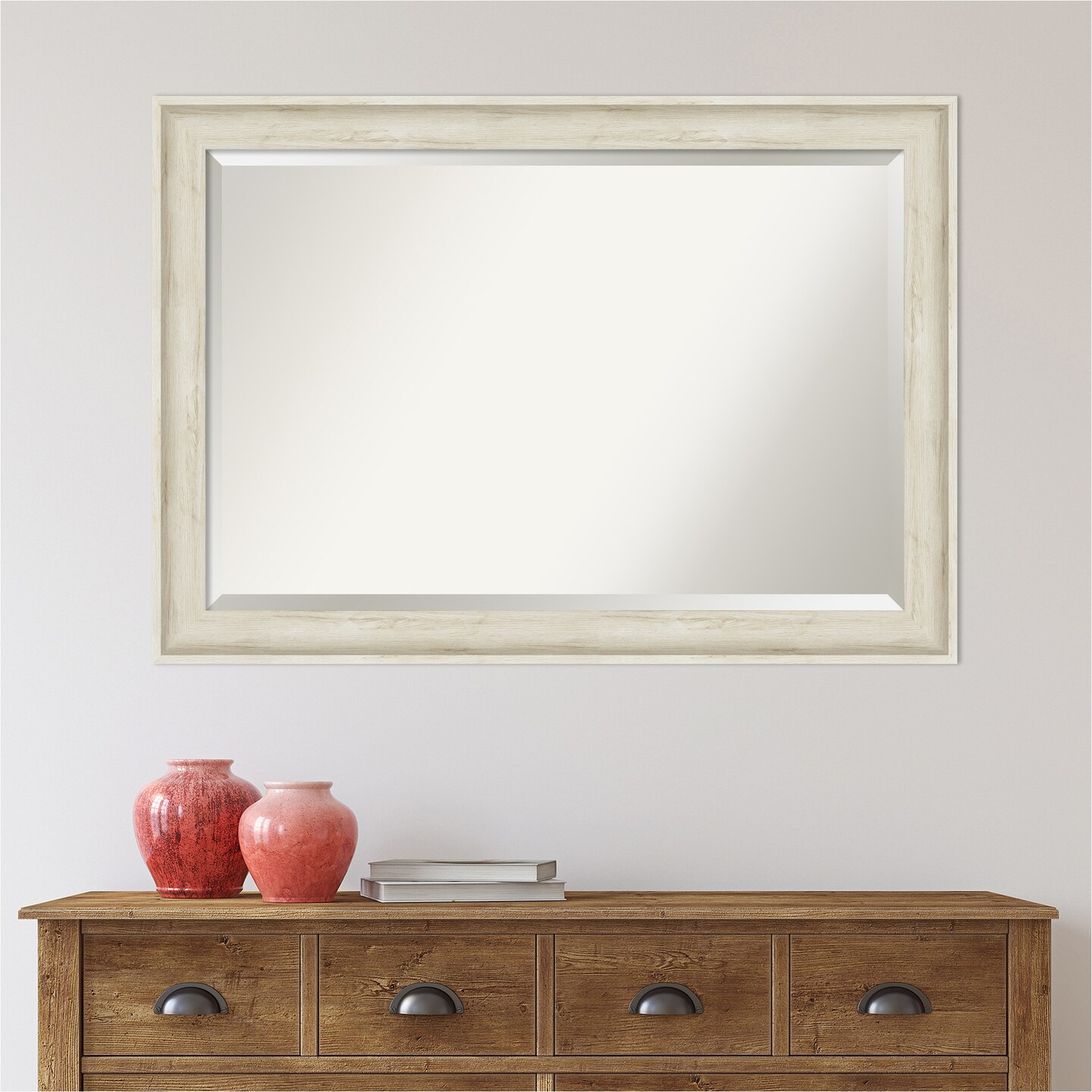Beveled Bathroom Wall Mirror, Regal Birch Cream Frame