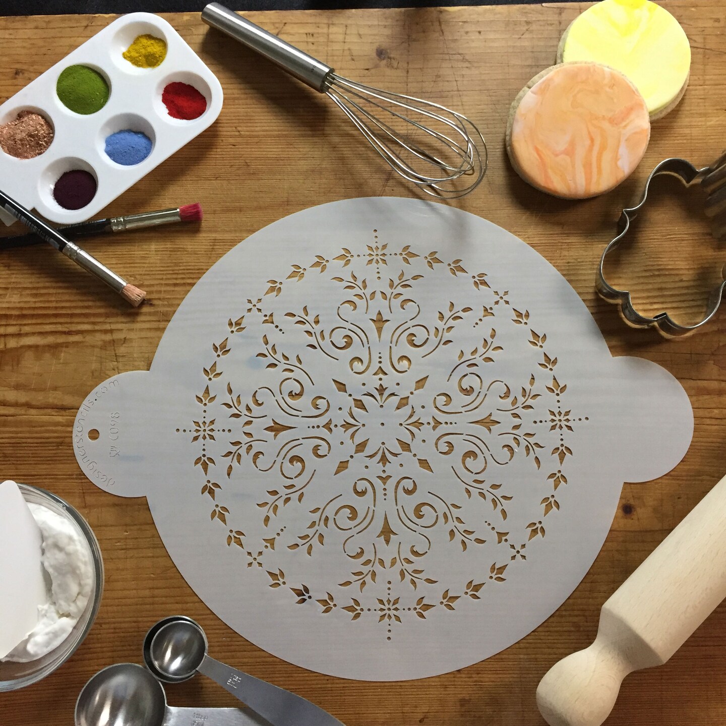 Round Medallion Cake Stencil | C098 by Designer Stencils | Cake Decorating Tools |