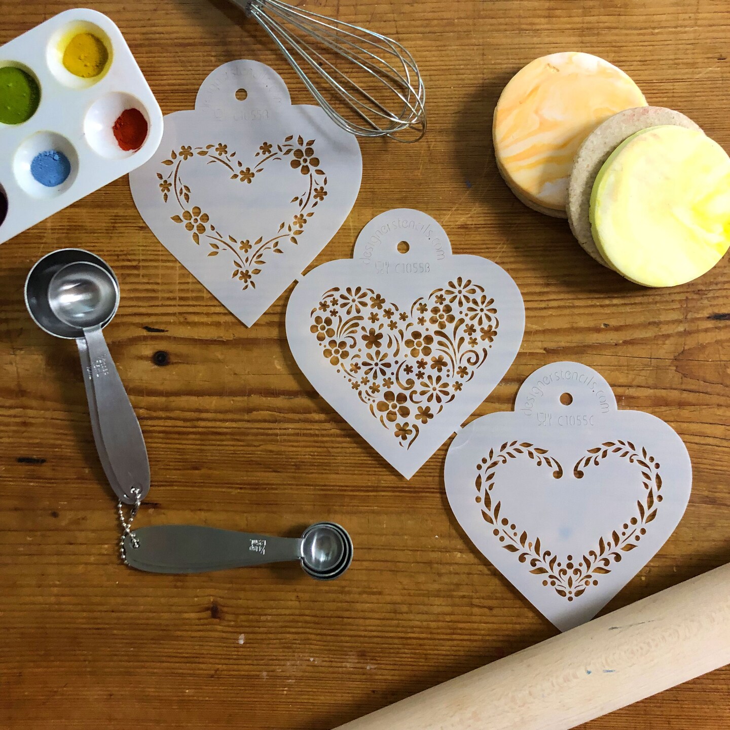 Floral Hearts Cookie Stencil Set | C1055 by Designer Stencils | Cookie Decorating Tools | Baking Stencils for Royal Icing, Airbrush, Dusting Powder | Reusable Plastic Food Grade Stencil for Cookies | Easy to Use &#x26; Clean Cookie Stencil