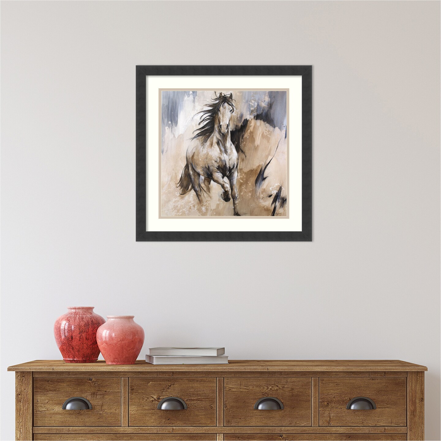 Frison Horse by Cyril Reguerre Wood Framed Wall Art Print 22 in. W x 22 in. H