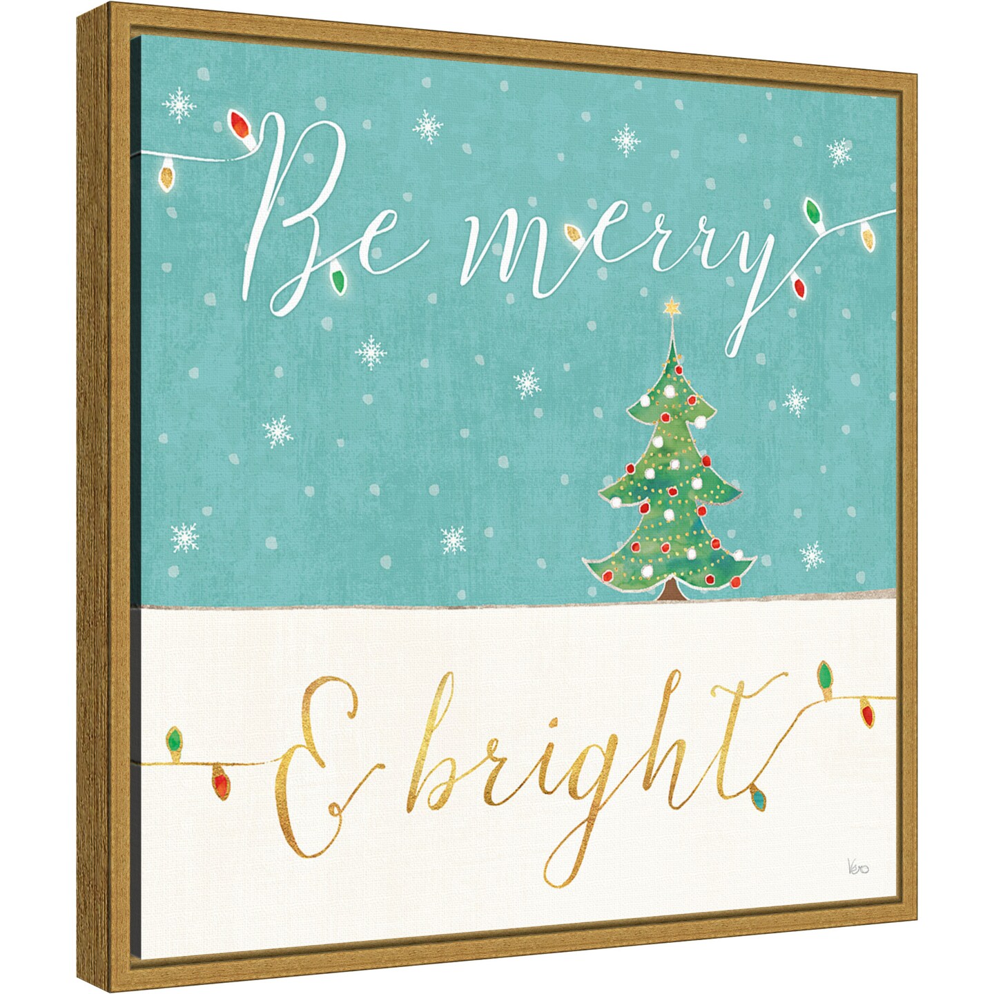 Be Merry and Bright Christmas Tree by Veronique Charron Canvas Wall Art Print Framed