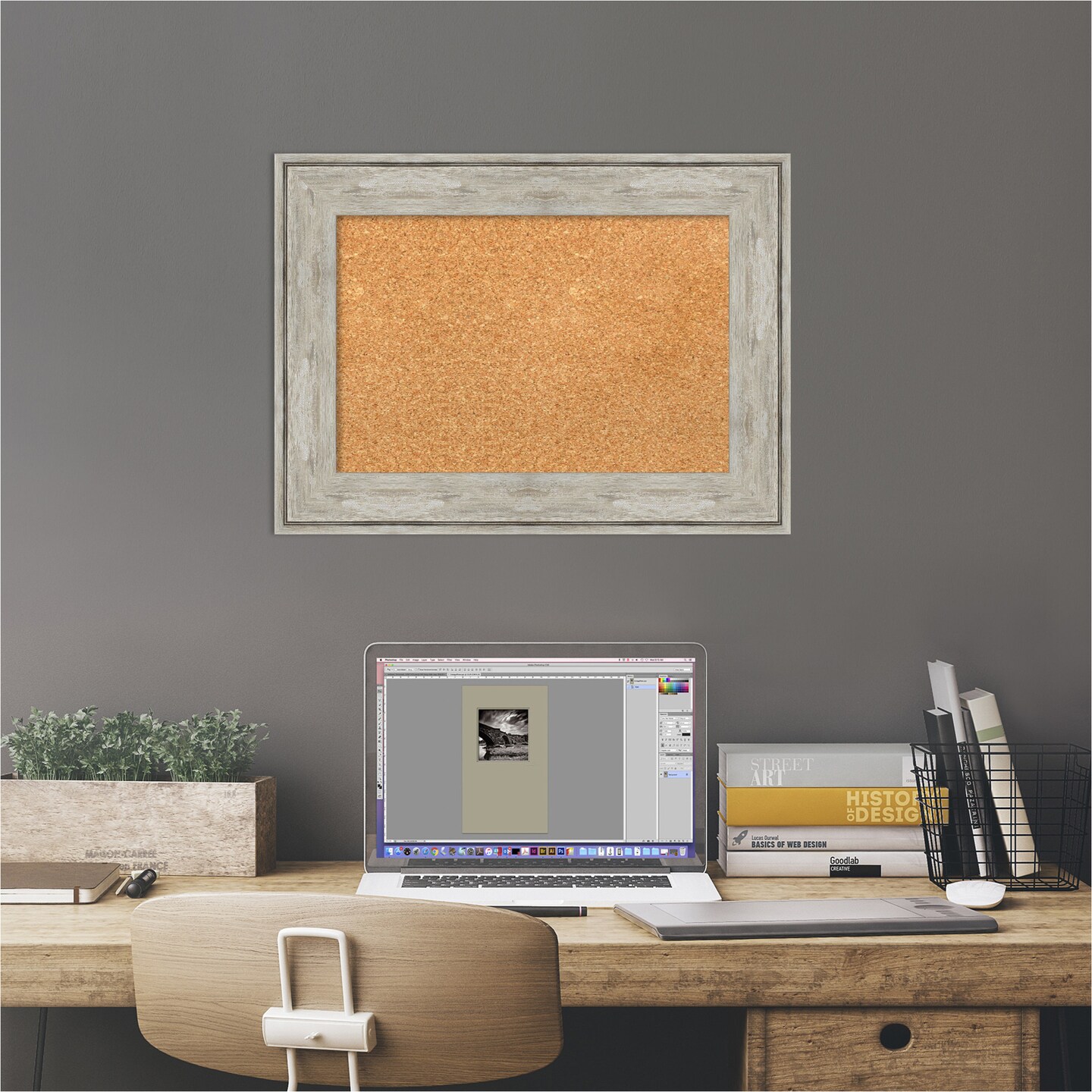 Cork Board, Crackled Metallic Frame - Bulletin Board, Organization Board, Pin Board