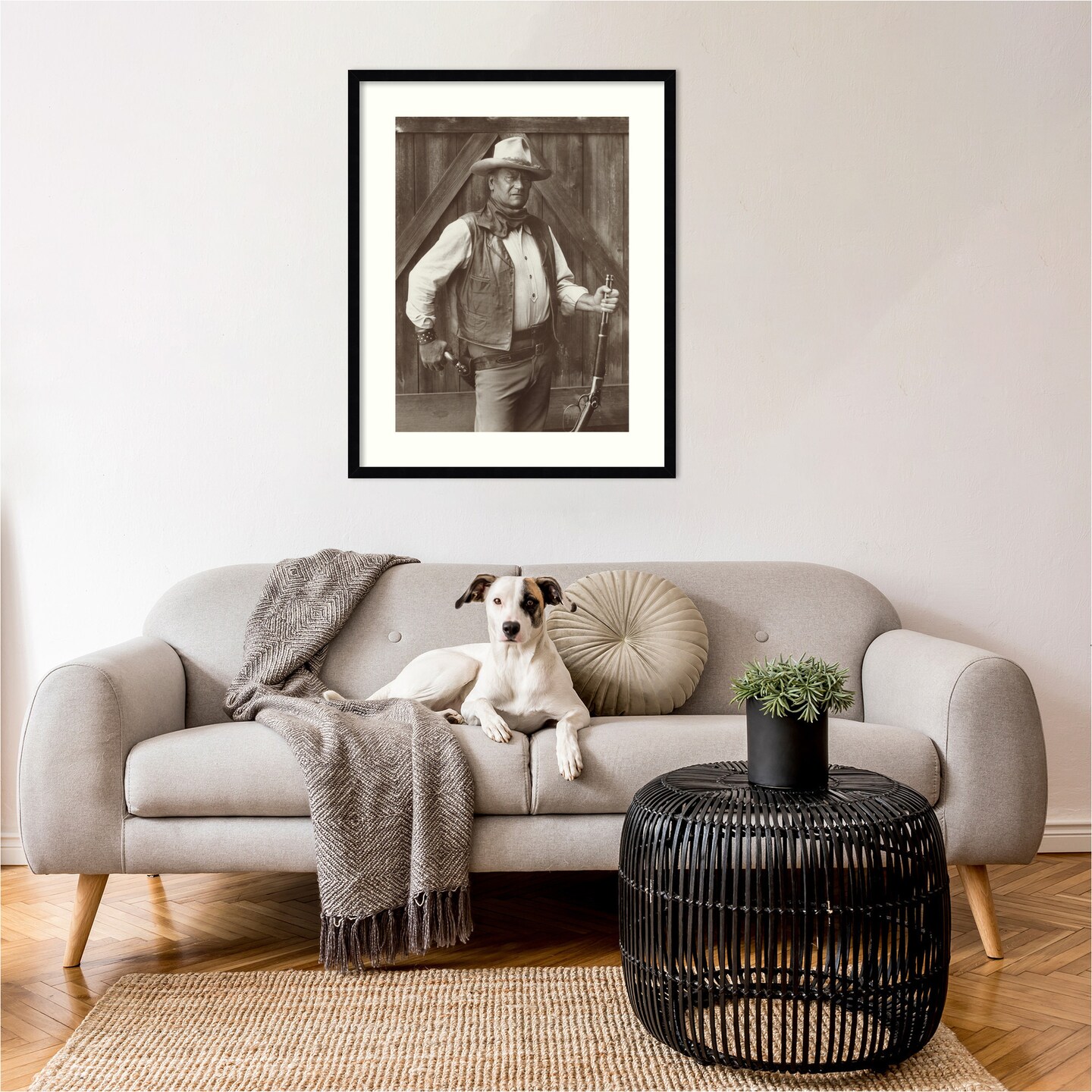 John Wayne by Bob Willoughby Wood Framed Wall Art Print