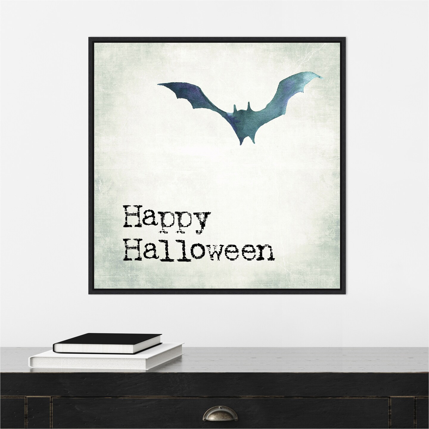Happy Halloween Bat Grunge by Amanti Art Portfolio 22-in. W x 22-in. H. Canvas Wall Art Print Framed in Black