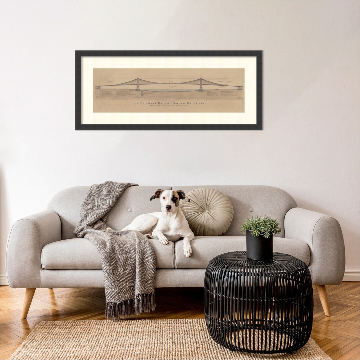 Brooklyn Bridge by Craig S. Holmes Wood Framed Wall Art Print 40 in. W x 17 in. H