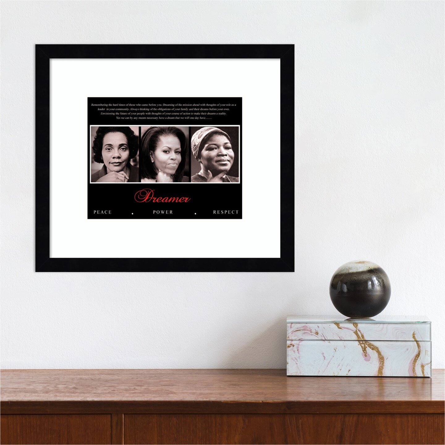 Dreamer (Trio): Peace Power Respect Wood Framed Wall Art Print 15 in. W x 13 in. H