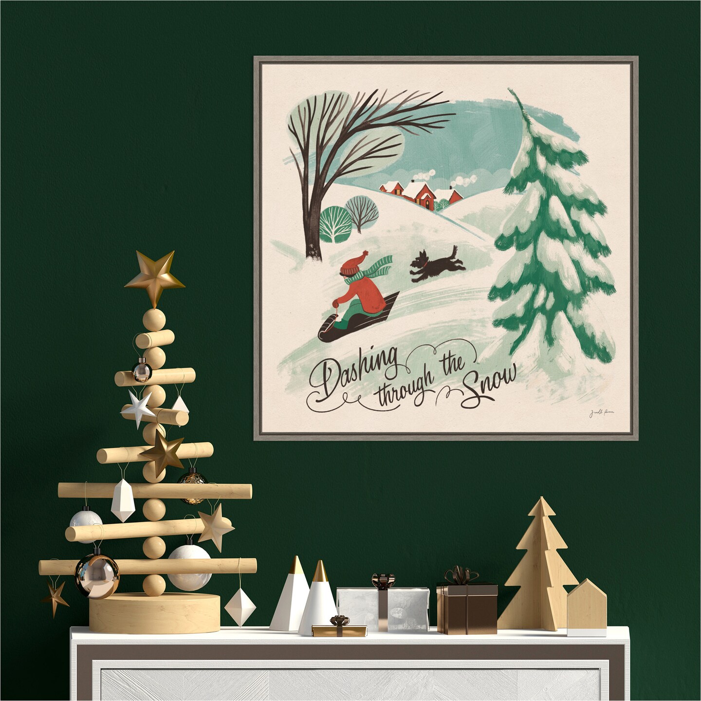 Winter Bliss IV Sled Dog by Janelle Penner Canvas Wall Art Print Framed