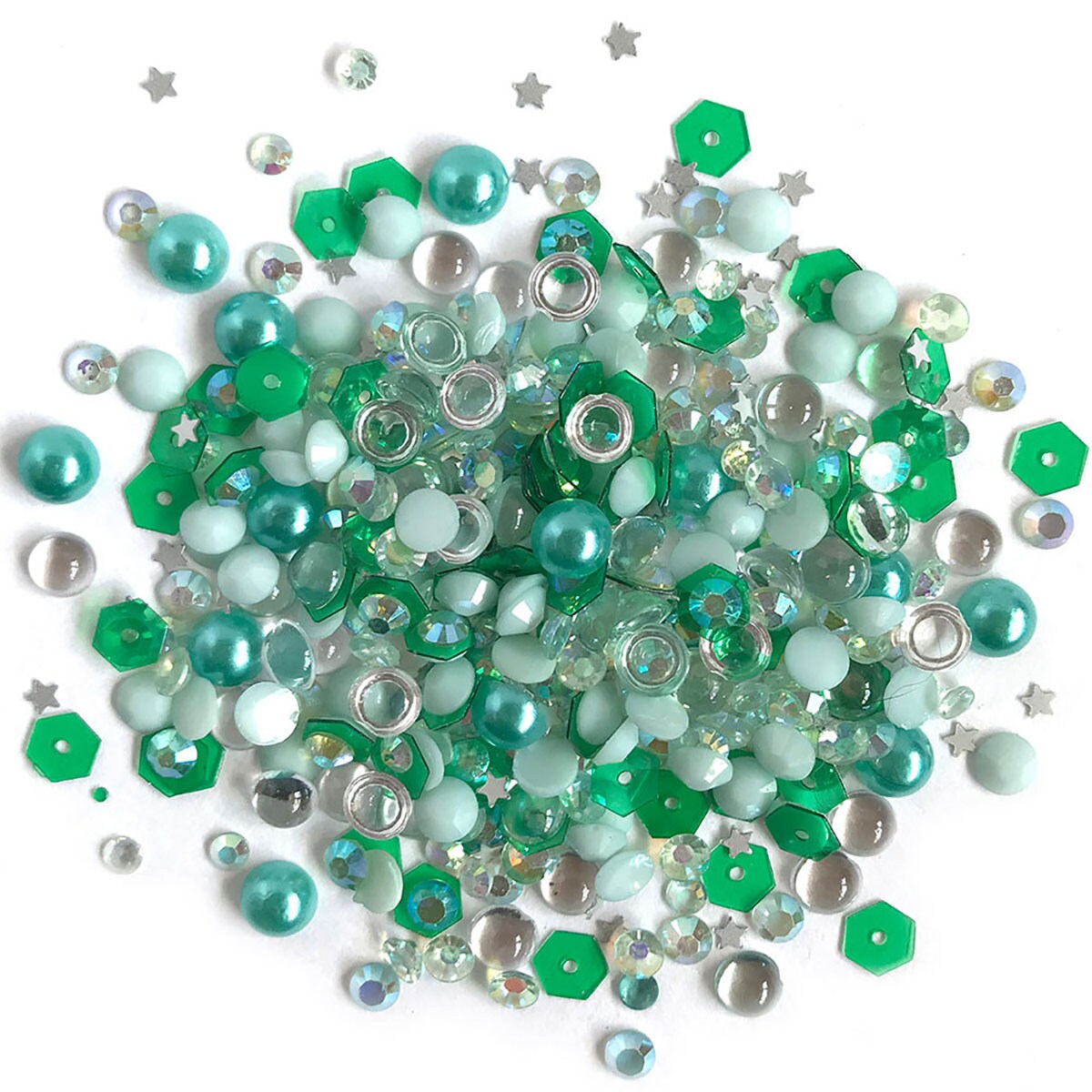 Buttons Galore Sparkletz® Embellishments Bundle, Iridescent Diamonds, Half Pearls, Sequins & Seed Beads Ocean - 50 Grams