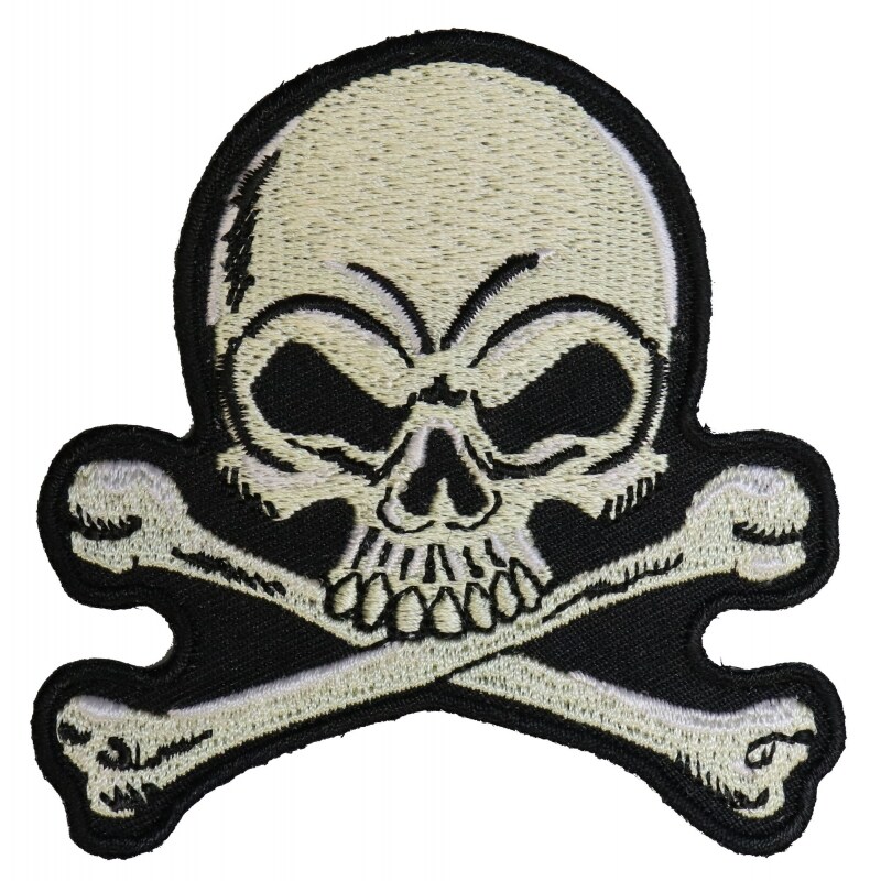 Patch, Embroidered Patch (Iron-On or Sew-On), White Skull and Crossbones, 3&#x22; x 3&#x22;