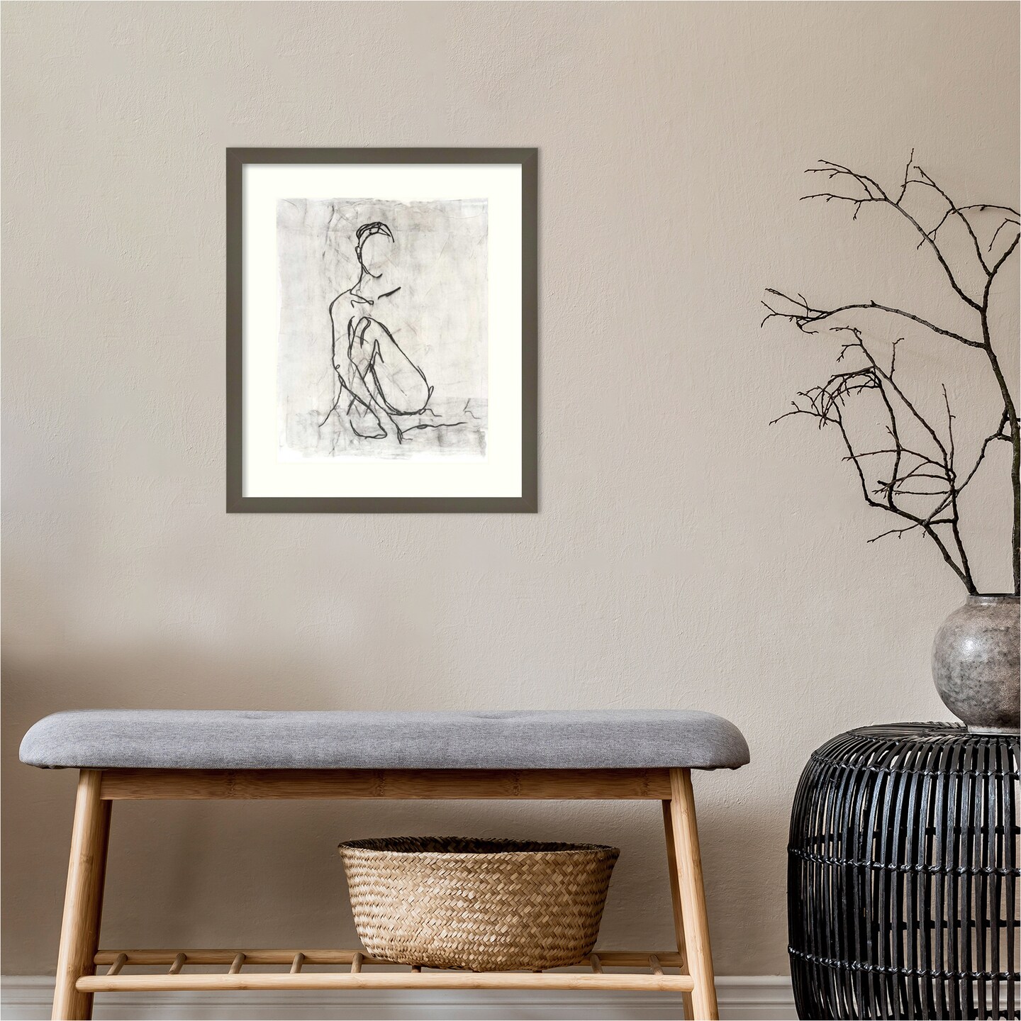 Embellished Nude Contour Sketch II by Ethan Harper Wood Framed Wall Art Print