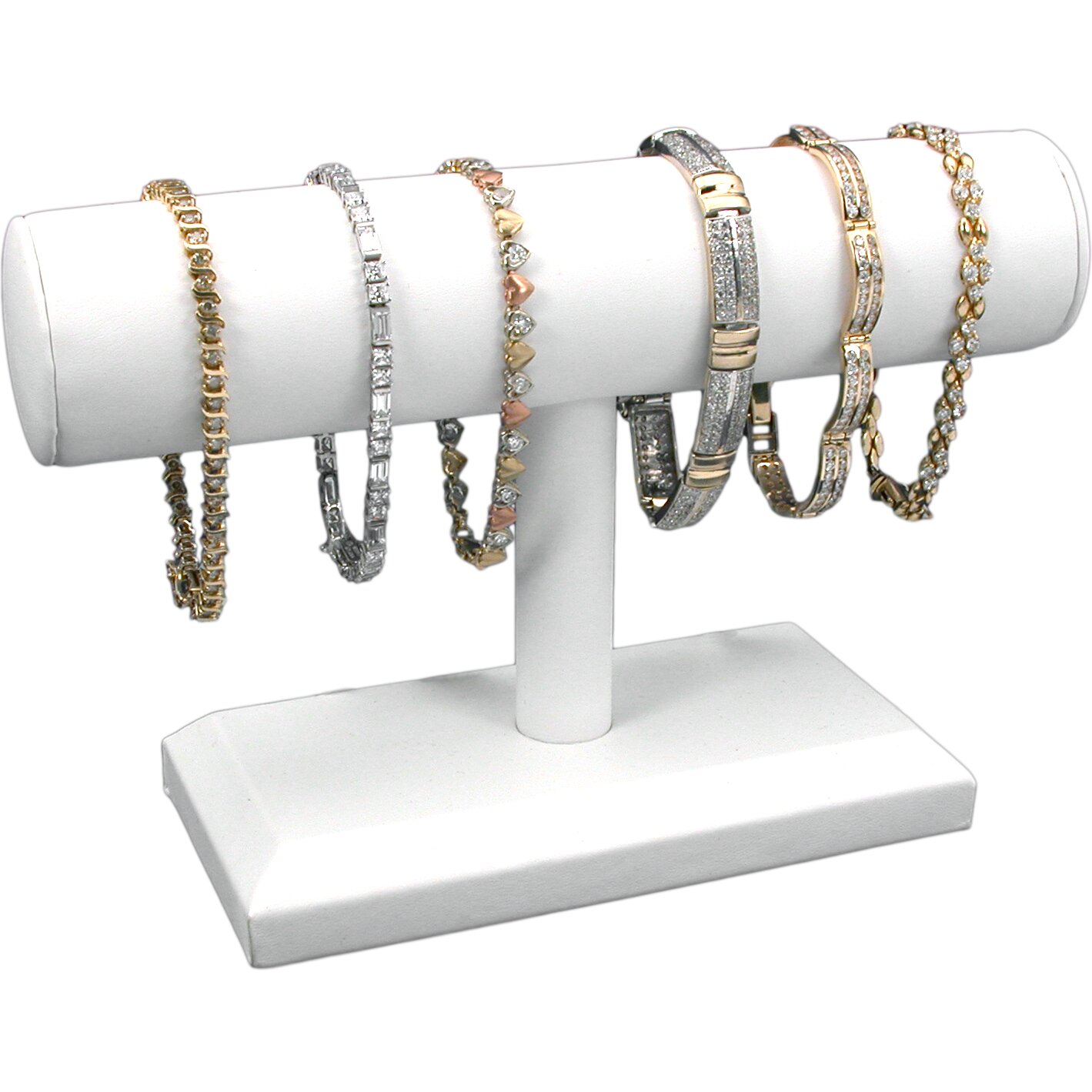 White Leather T-Bar Bracelet Necklace Watch Jewelry Display