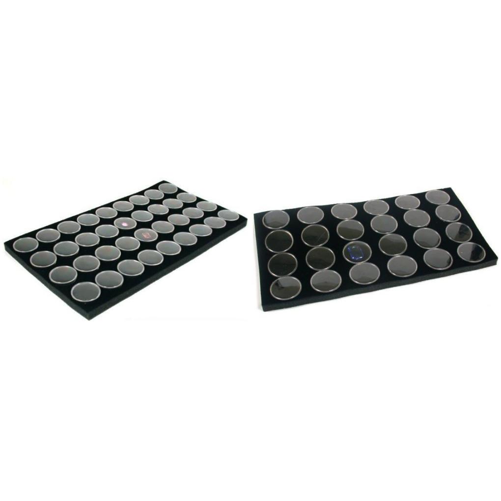 36 & 24 Gem Jar Gemstone Jewelry Storage Display Tray Foam Inserts Kit 2 Pcs