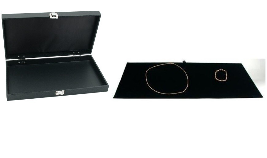 Black Jewelry Display Case (Single metal clasp) w/ Black Velvet Display Tray