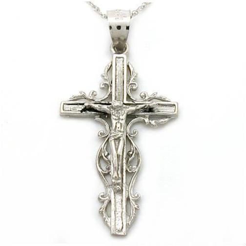14K White Gold Crucifix Charm 18&#x22; Chain Jewelry
