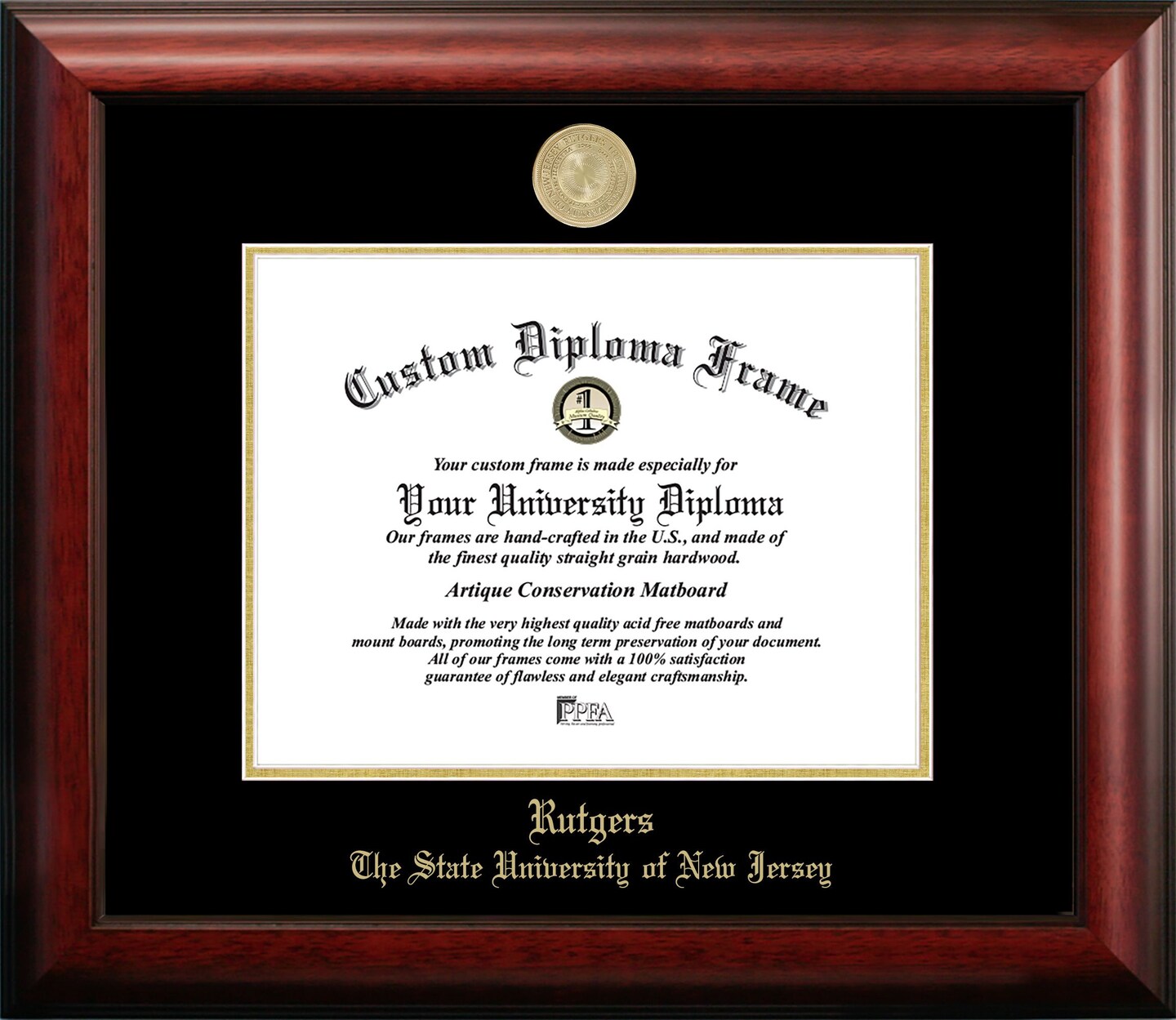 Rutgers University, The State University of New Jersey, 11w x 8.5h Gold Embossed Diploma Frame