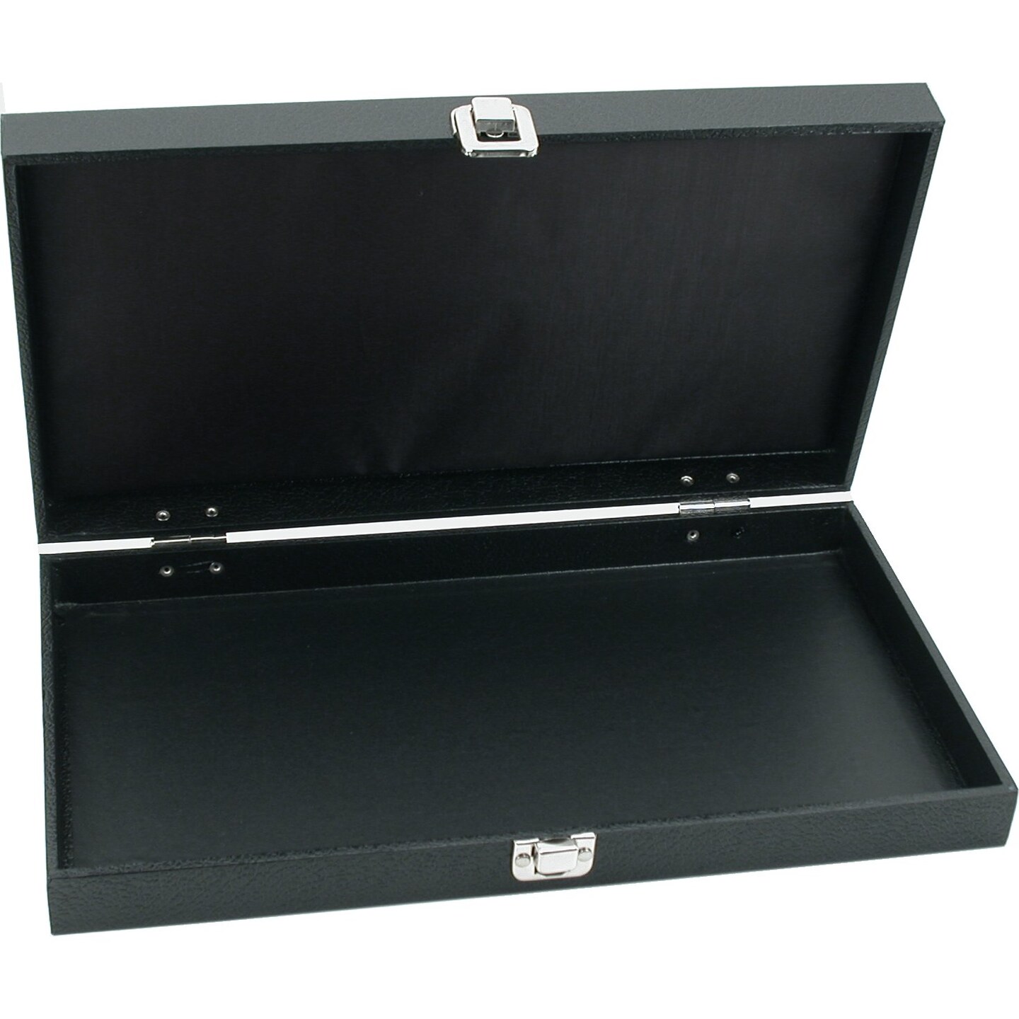 Black Jewelry Display Case (Single metal clasp) w/ Black 7-slot Plastic Tray