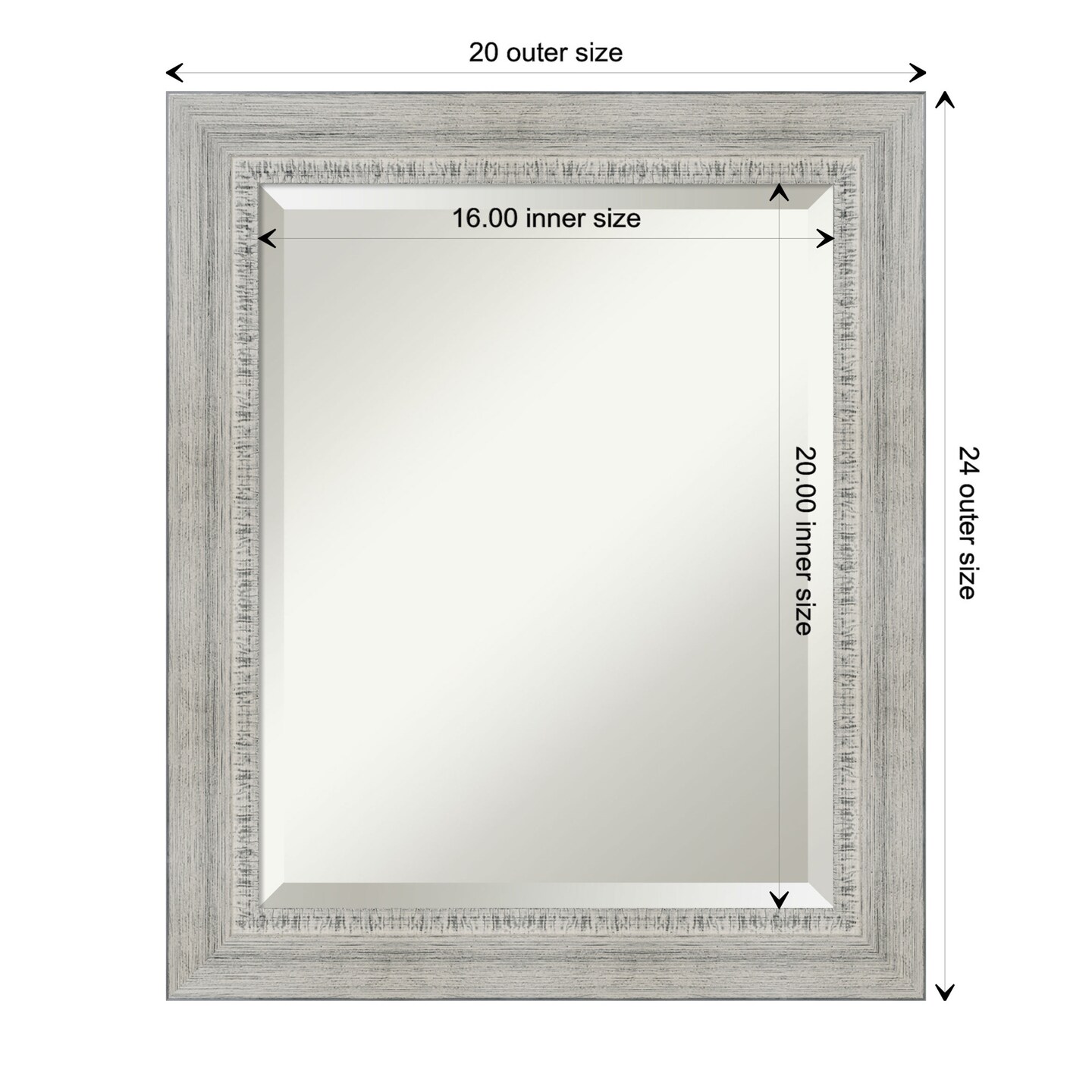 Beveled Wood Bathroom Wall Mirror, Rustic White Wash Frame