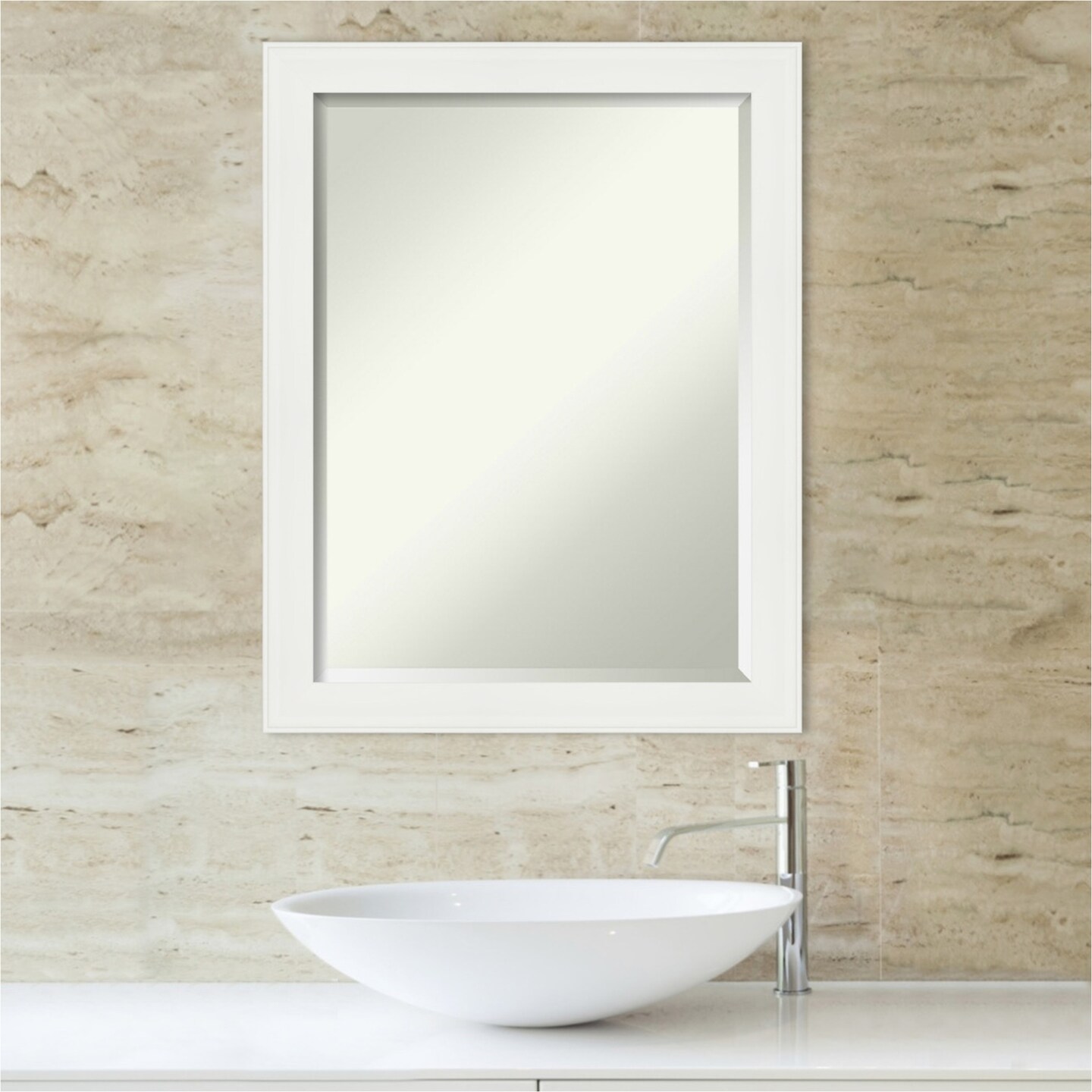 Beveled Bathroom Wall Mirror, Vanity White Narrow Frame