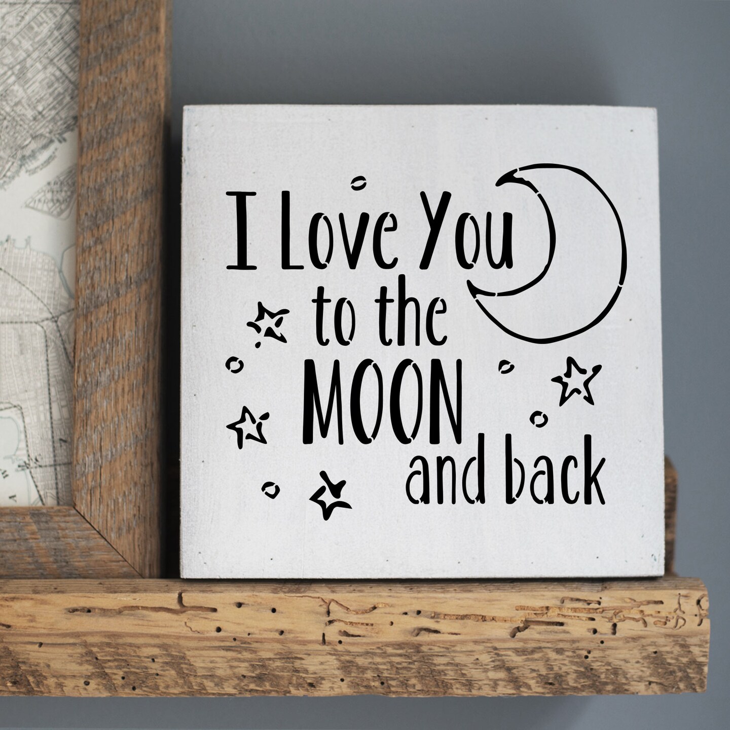 I Love You to the Moon and Back Embossing 12 x 12 Stencil | FS057 By Designer Stencils | Word & Phrase Stencils | Reusable Stencils for Painting on Wood, Wall, Tile, Canvas, Paper, Fabric, Furniture, Floor | Stencil for Home Makeover