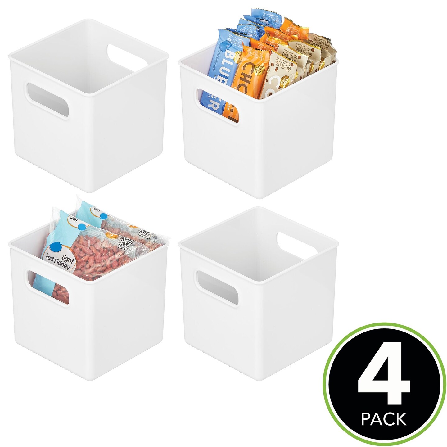 mDesign Plastic Kitchen Pantry Food Storage Bin with Handles, 4 Pack