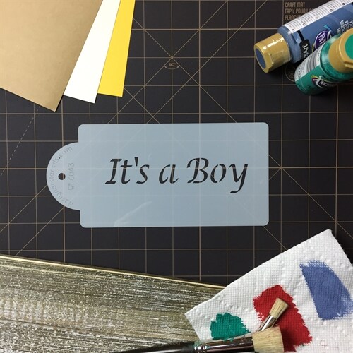 It's a Boy Cake Stencil | C043 by Designer Stencils | Cake Decorating Tools | Baking Stencils for Royal Icing, Airbrush, Dusting Powder | Reusable Plastic Food Grade Stencil for Cakes | Easy to Use & Clean Cake Stencil