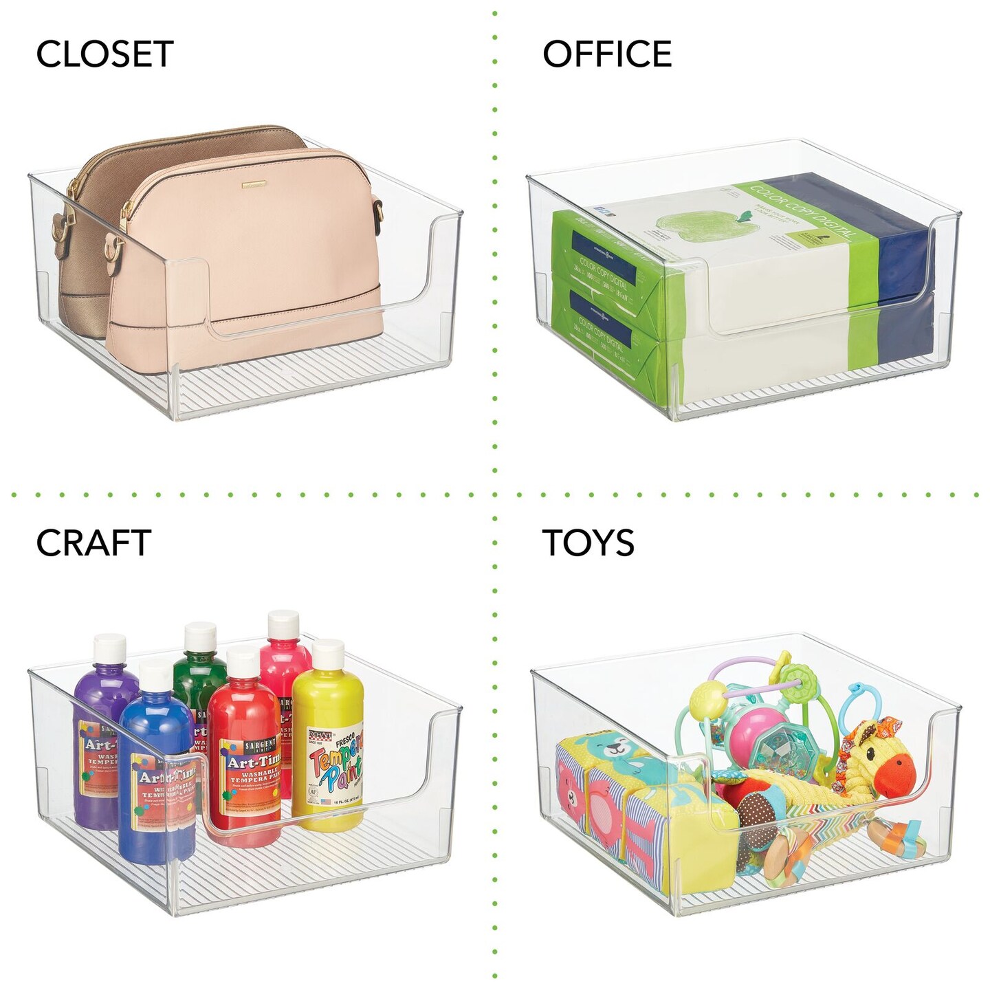 mDesign Office Plastic Storage Organizer Bin with Open Dip Front, 8 Pack, Clear