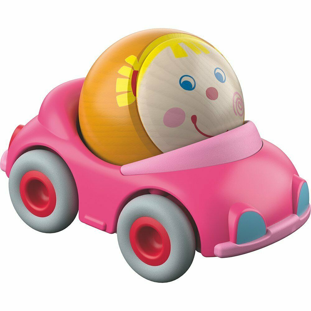 HABA Kullerbu Greta&#x27;s Convertible Ball Car - Pink Vehicle with Cheerful Wooden Driver Ages 2+