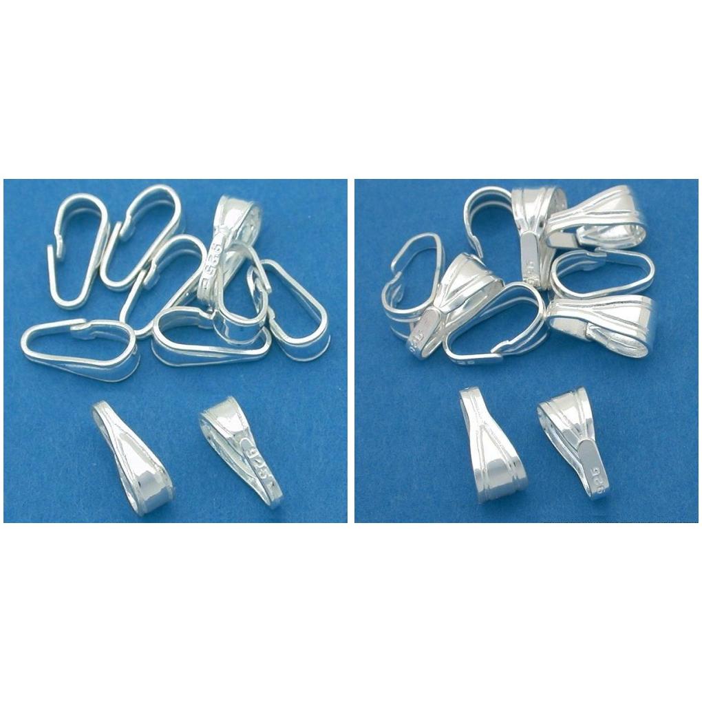 Sterling Silver Pendant Chain Connector Snap Bails Medium &#x26; Large Kit 20 Pcs