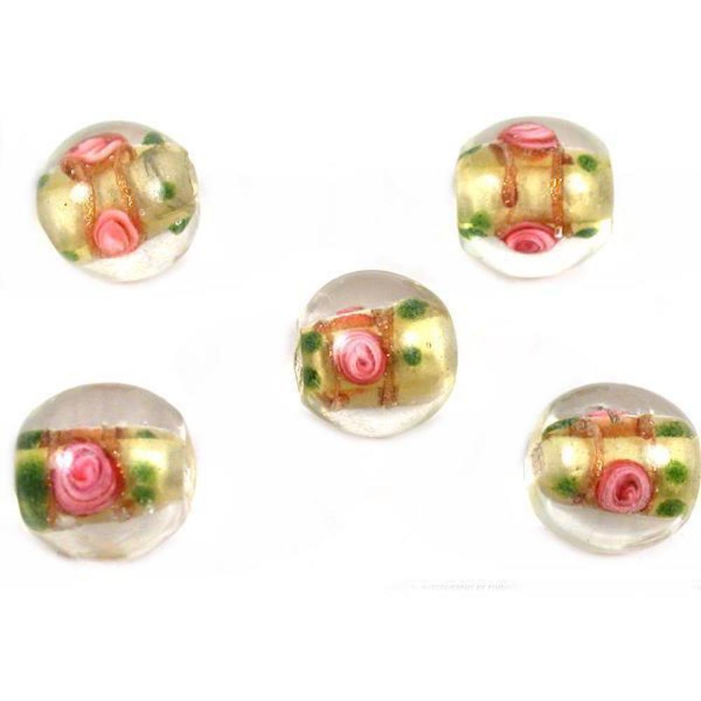 5 Lampwork Beads Glass Flower Gold Jewelry 12mm Parts