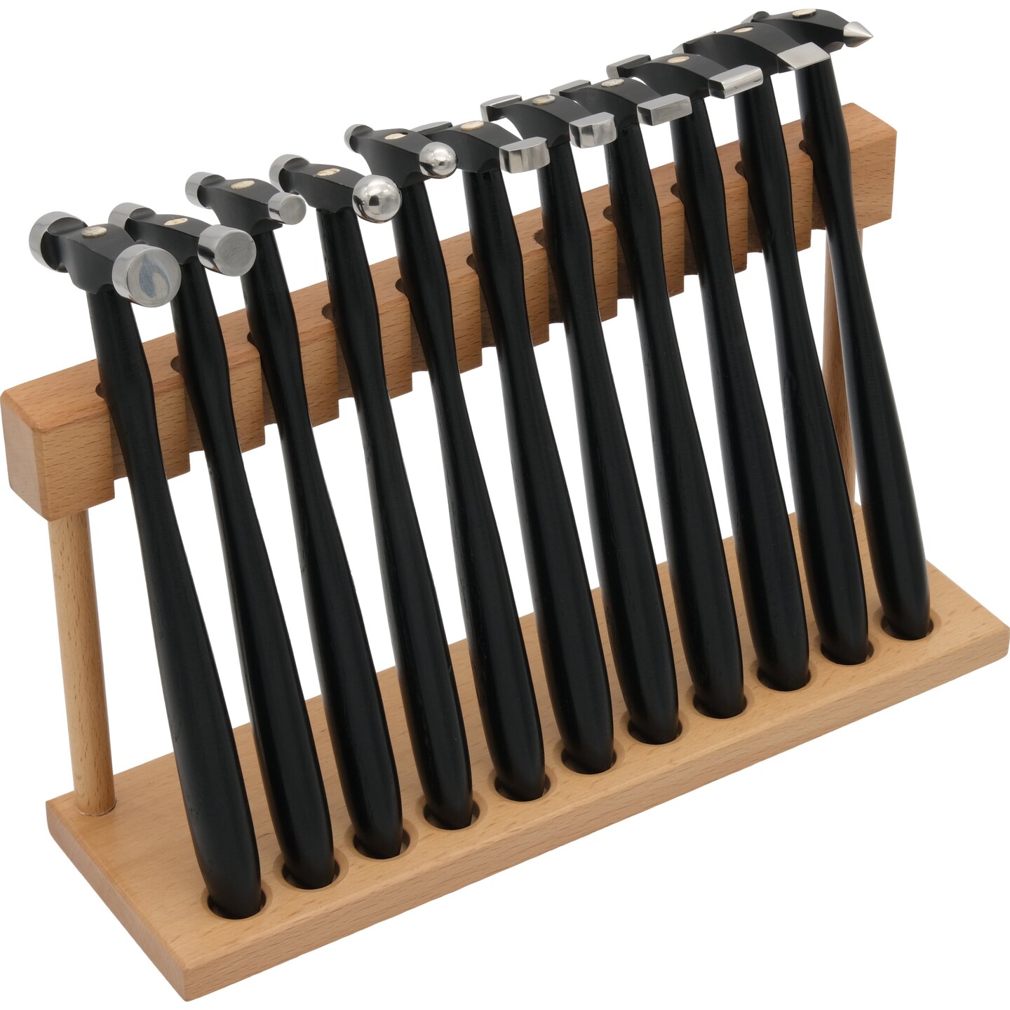 Set of 11 Jewelers Designer Forming Hammers for Gold and Silver with Wood Stand Hammers