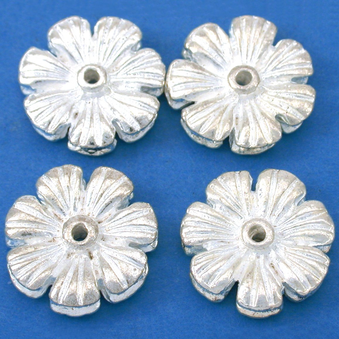 Flower Disc Beads Silver Plated Beading 16mm Approx 4