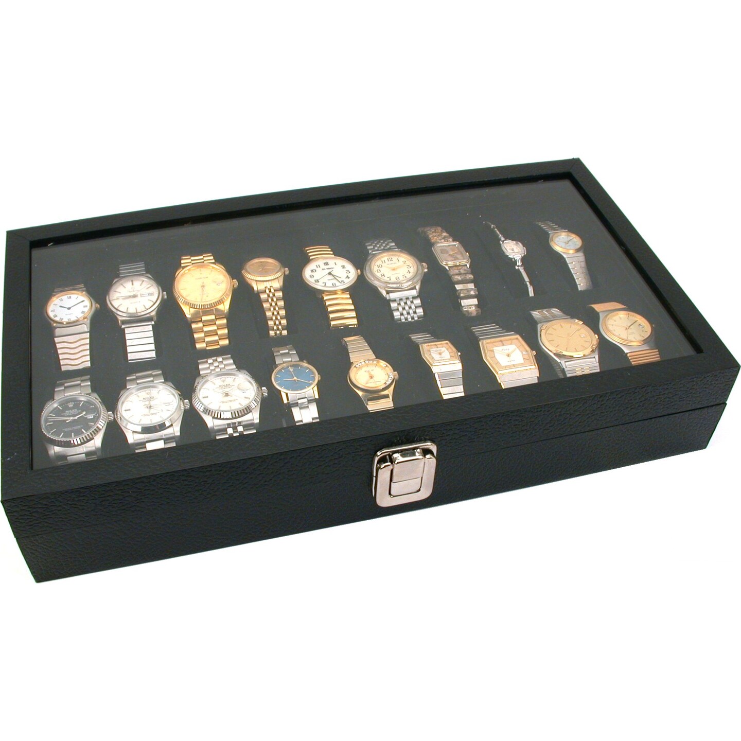 3 18pc Black Watch Travel Trays Showcase Display Case Unit W/ Glass Top