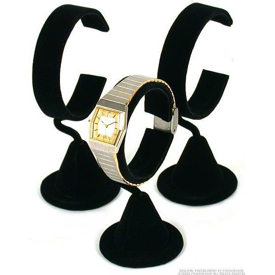3 Black Velvet Wrist Watch Bracelet Jewelry Showcase Displays