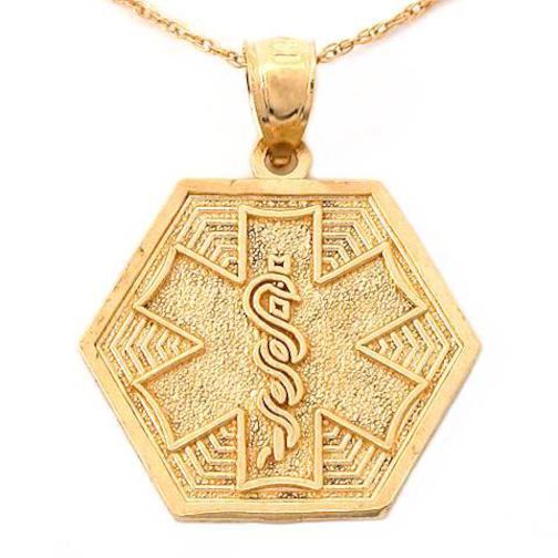 14K Gold Medical Cross Charm 18&#x22; Chain Jewelry