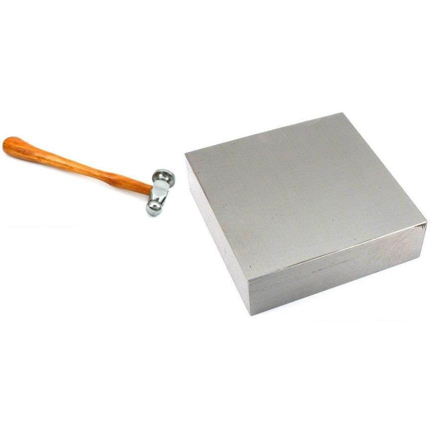 Chasing Hammer &#x26; Solid Metal Bench Block Flat Anvil Jewelers Tools Kit 2 Pcs