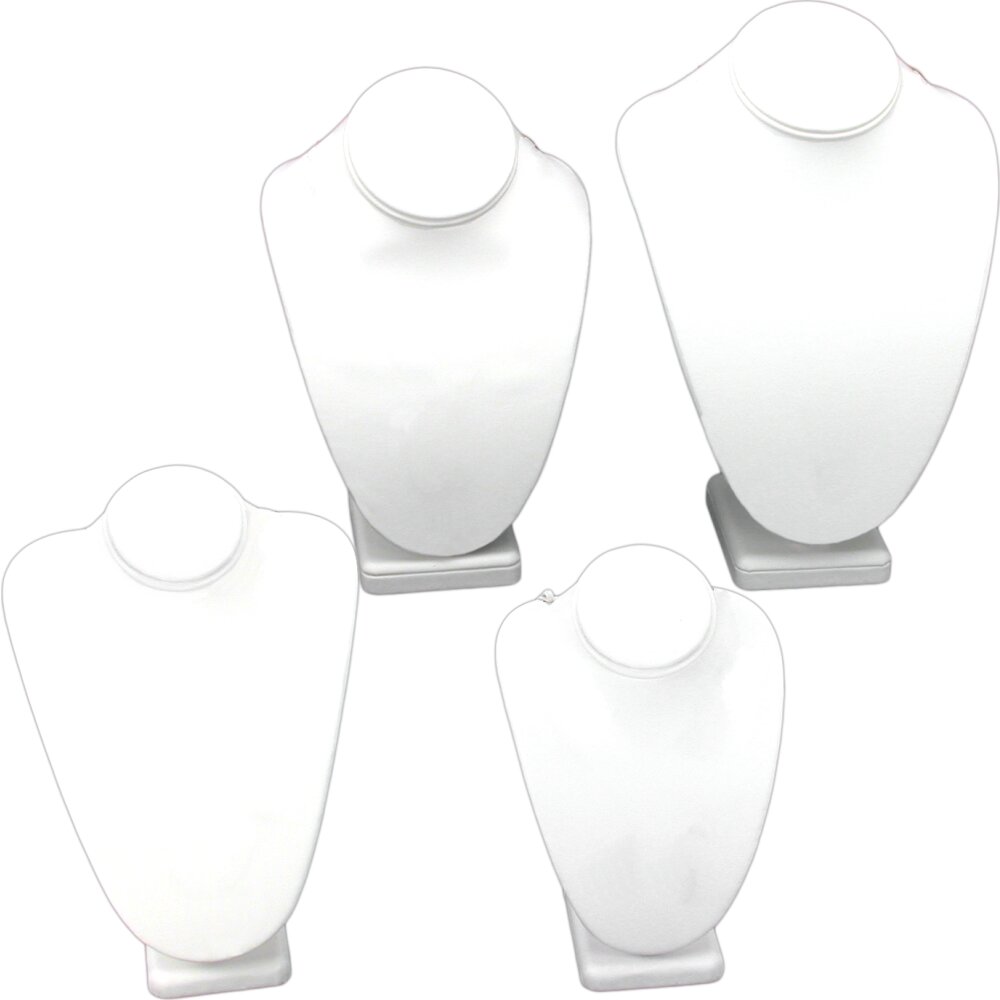 White Faux Leather Jewelry Display Bust 4Pc Set 6 1/4&#x22;-11&#x22;