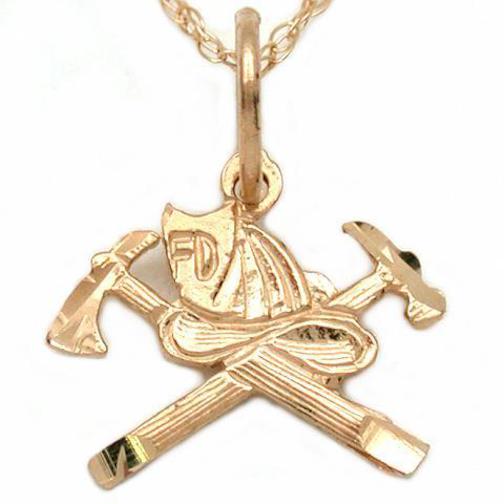 14K Gold Firefighter Axes &#x26; Hat Charm Chain Jewelry