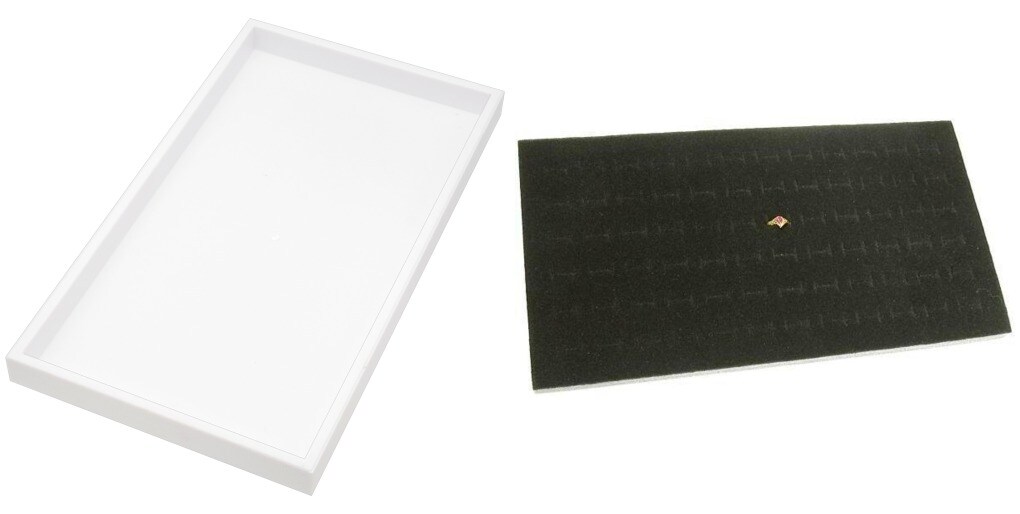 6 White Plastic Stackable Jewelry Display Trays w/ Black Foam 72-slot Displays