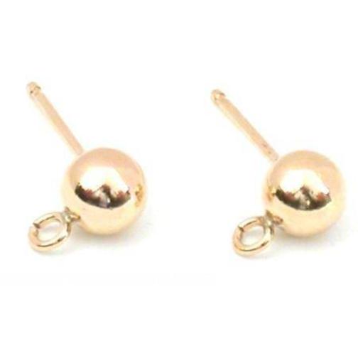 2 Earring Ball Studs Posts Gold Filled Loop Ring Parts