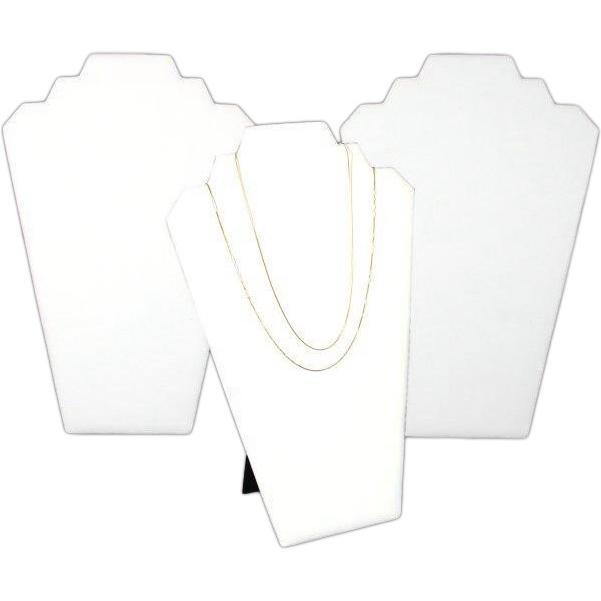 3 White Leather Padded 2 Tier Necklace Pendant Bust Showcase Displays 12.5&#x22;