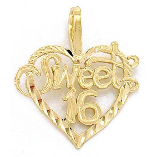 14K Gold Sweet 16 Charm Birthday 16mm 18&#x22; Chain Jewelry