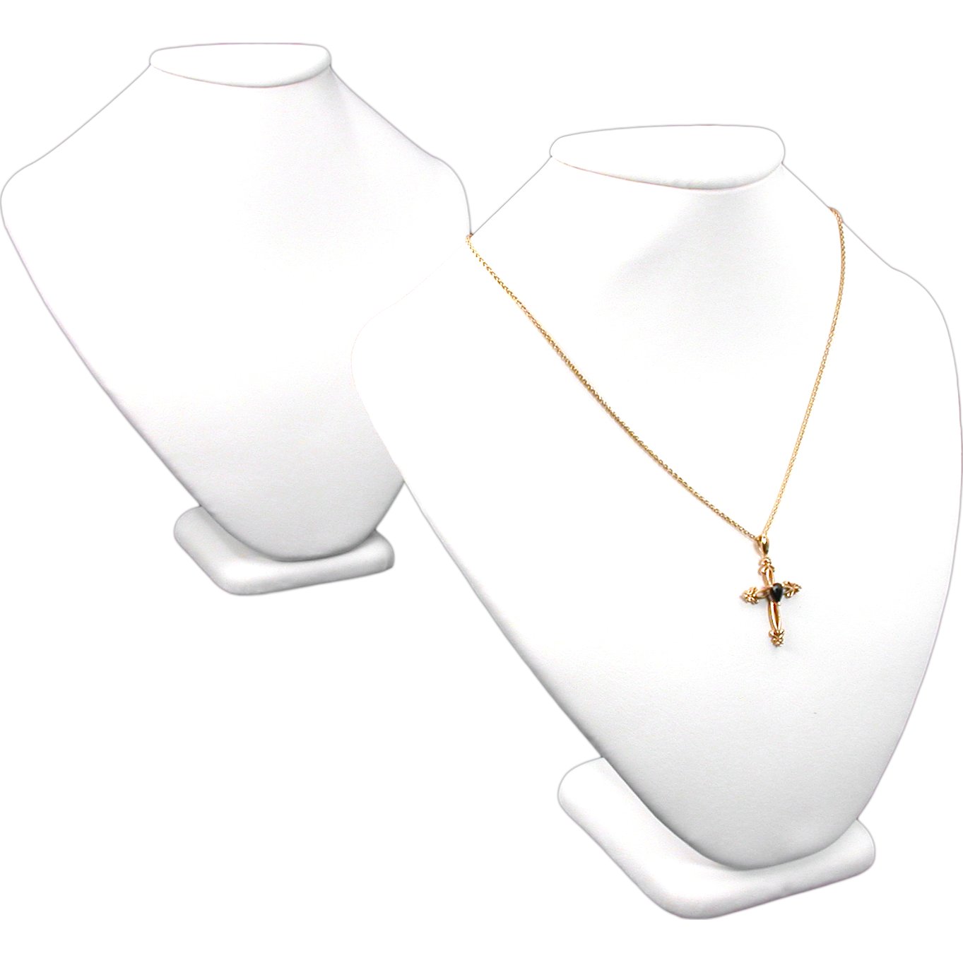 2 White Leather Necklace Busts Jewelry Displays 8.5" Neck Forms