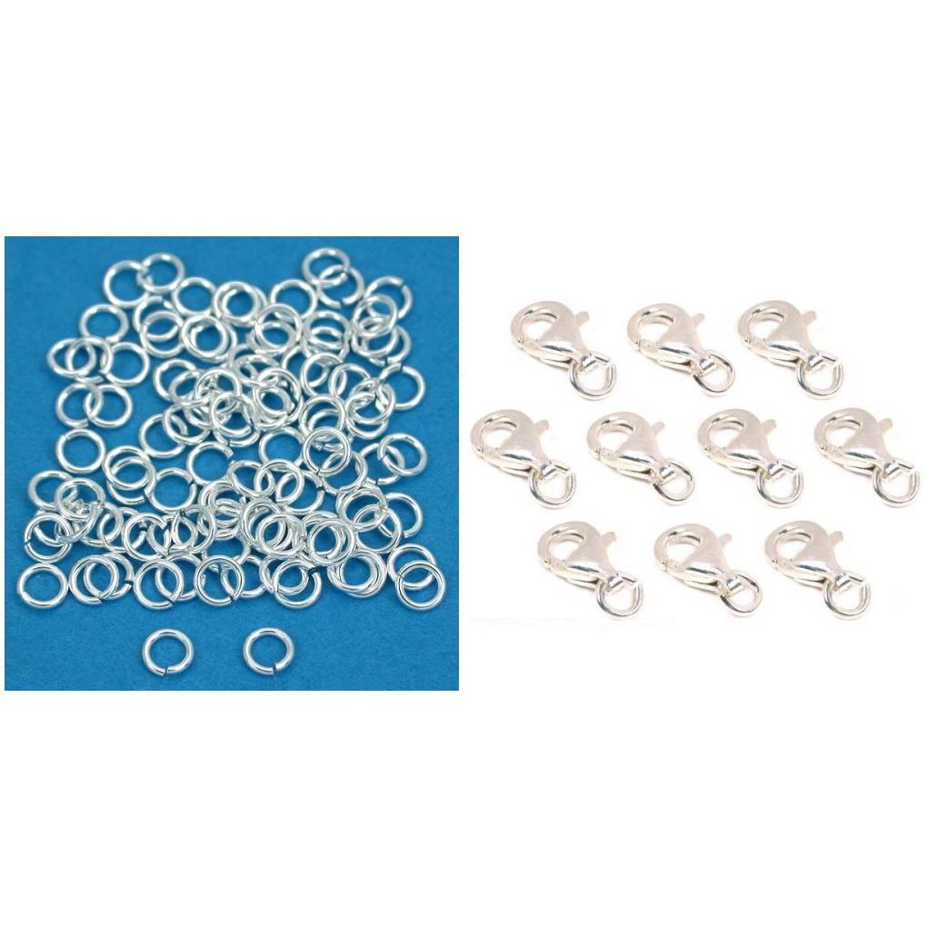 Sterling Silver Open Jump Rings &#x26; Lobster Clasps Jewelry Connectors Kit 200 Pcs