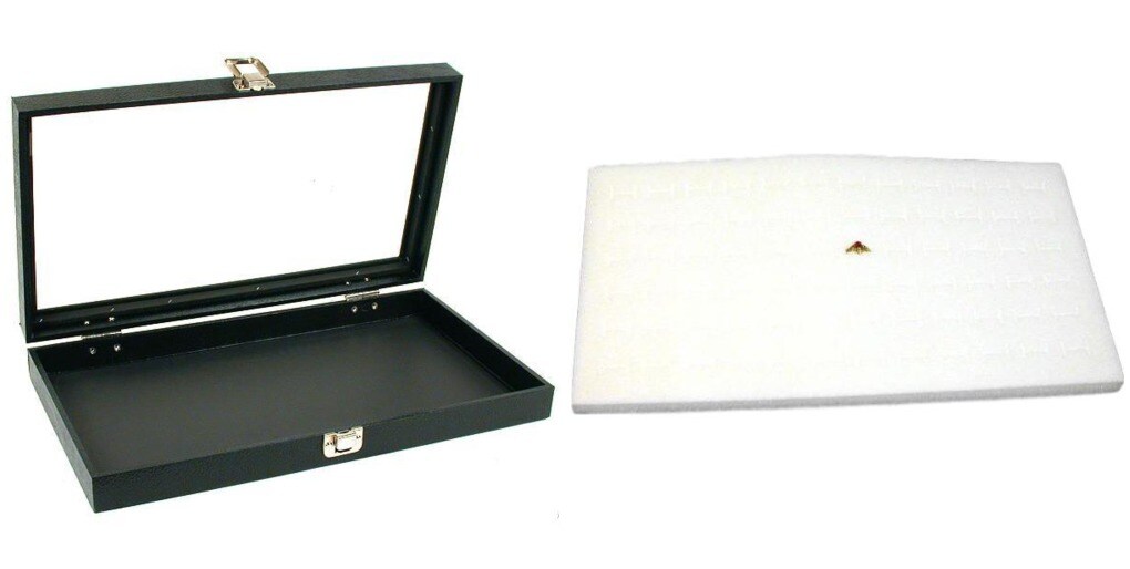 Black Glass Top Jewelry Case w/ 1 White 72-slot Foam Pad (Single metal latch)