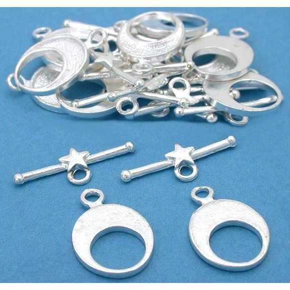Star &#x26; Moon Toggle Clasp Silver Plated 13.5mm Approx 12