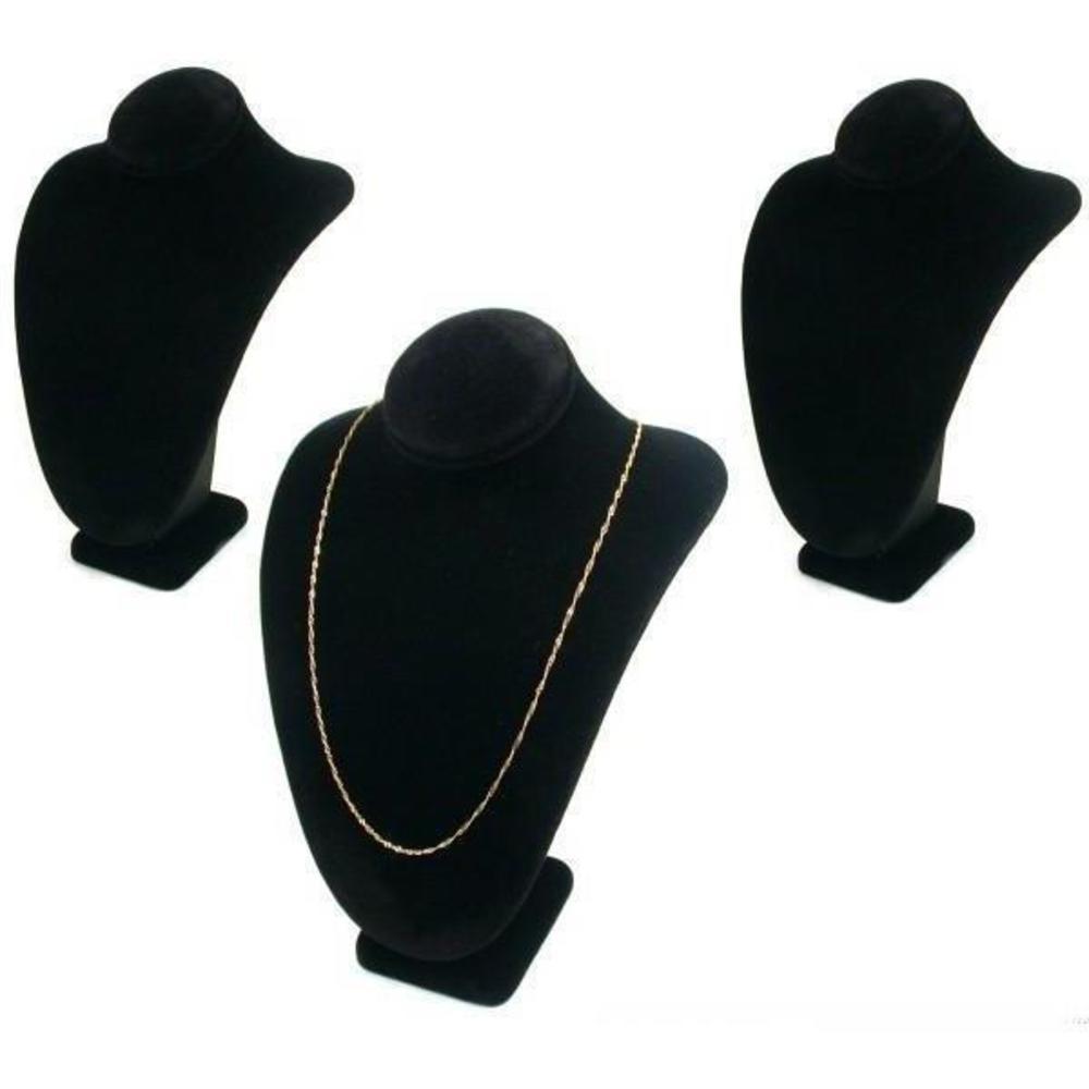 3 Black Velvet Necklace Pendant Busts Jewelry Displays Chain Showcases